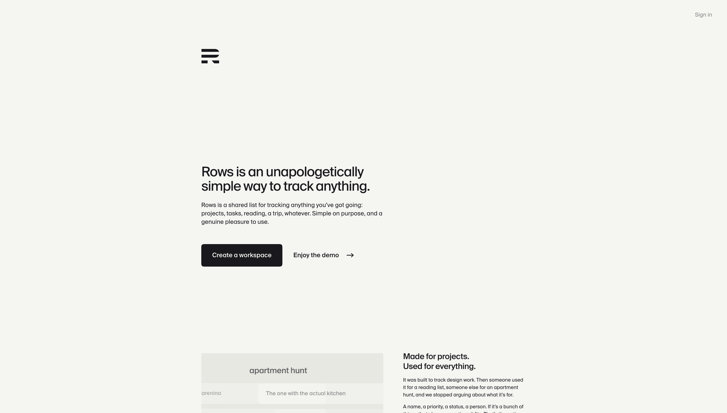 Rows — Productivity, Tasks website design