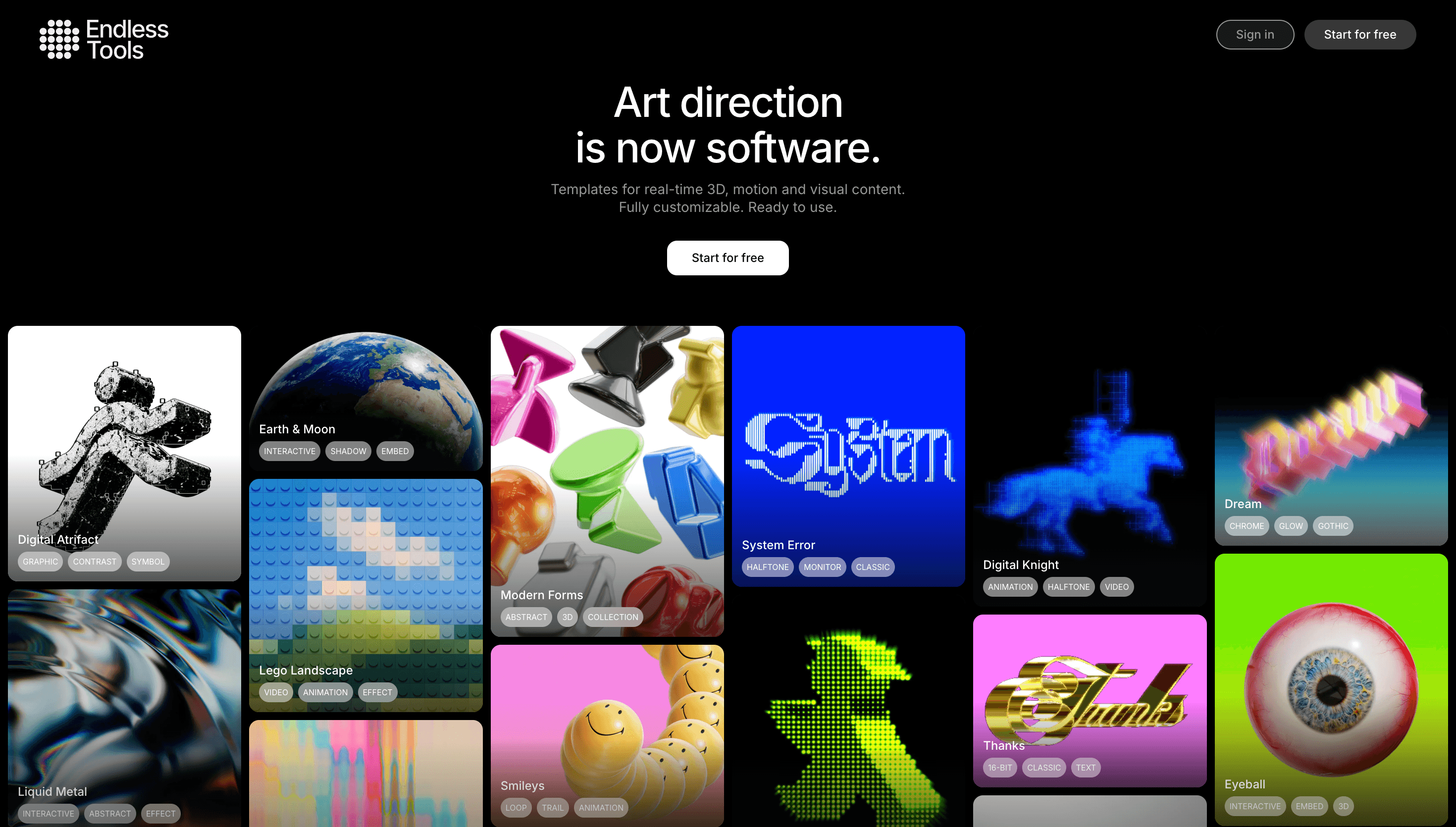 Endless Tools — 3D, App website design