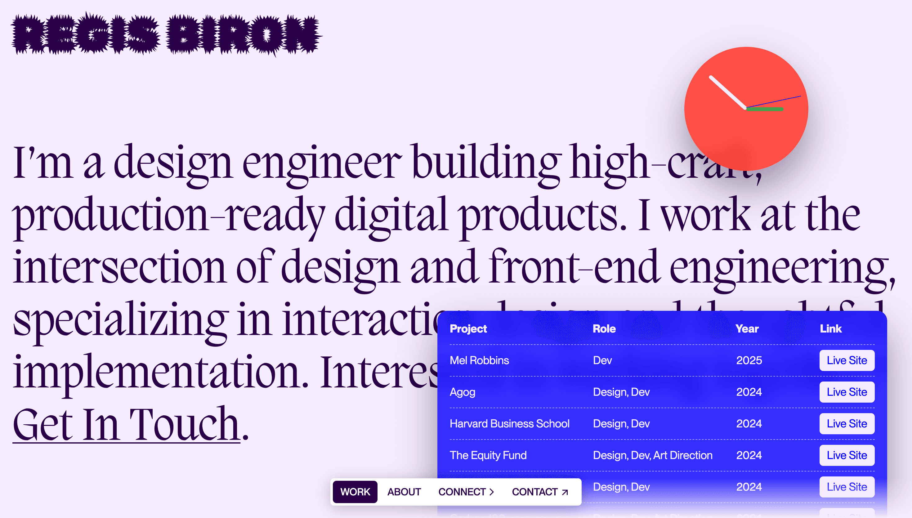 Regis Biron — Designer, Tech website design