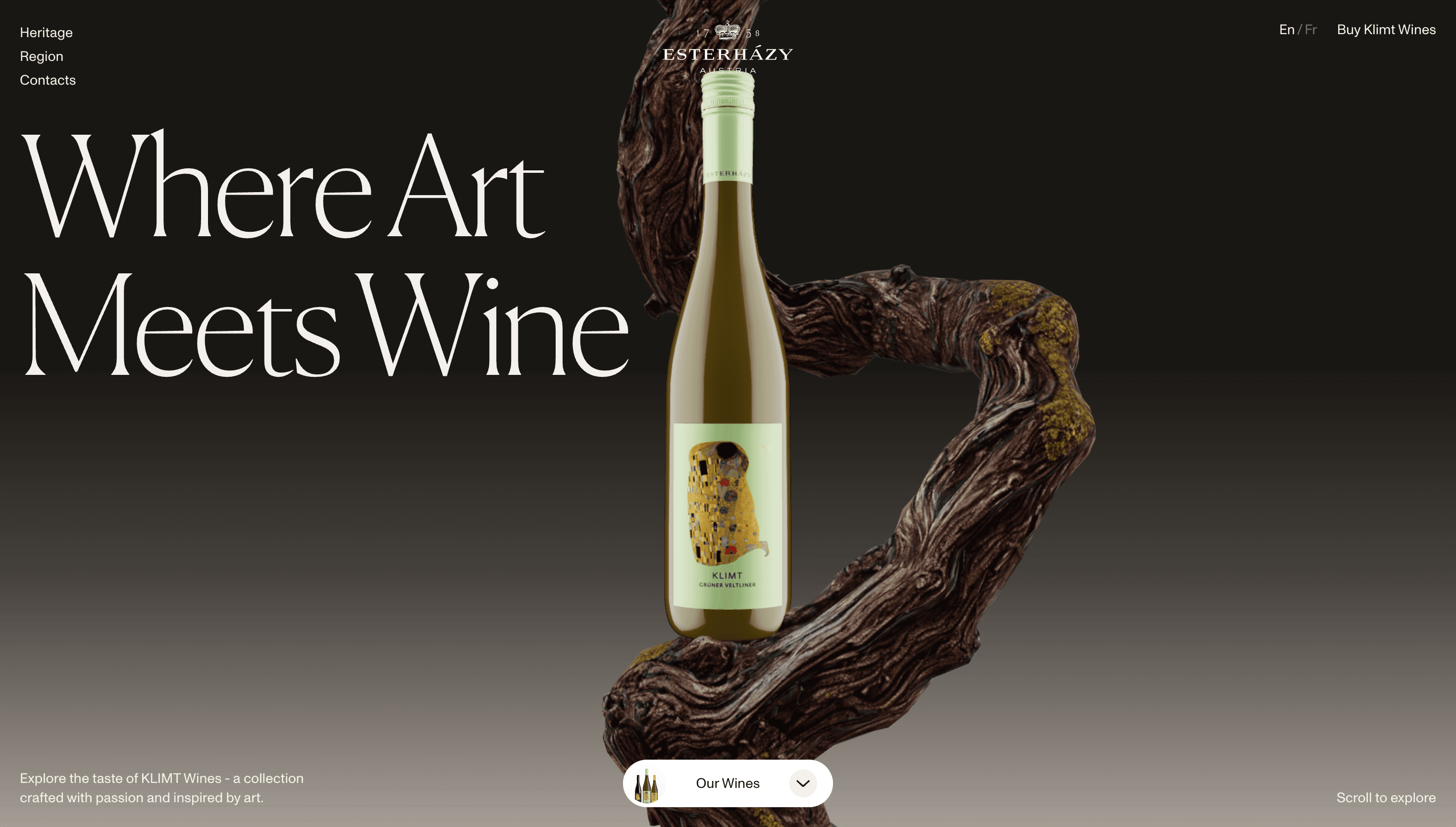Klimt Wine — Art, Food website design