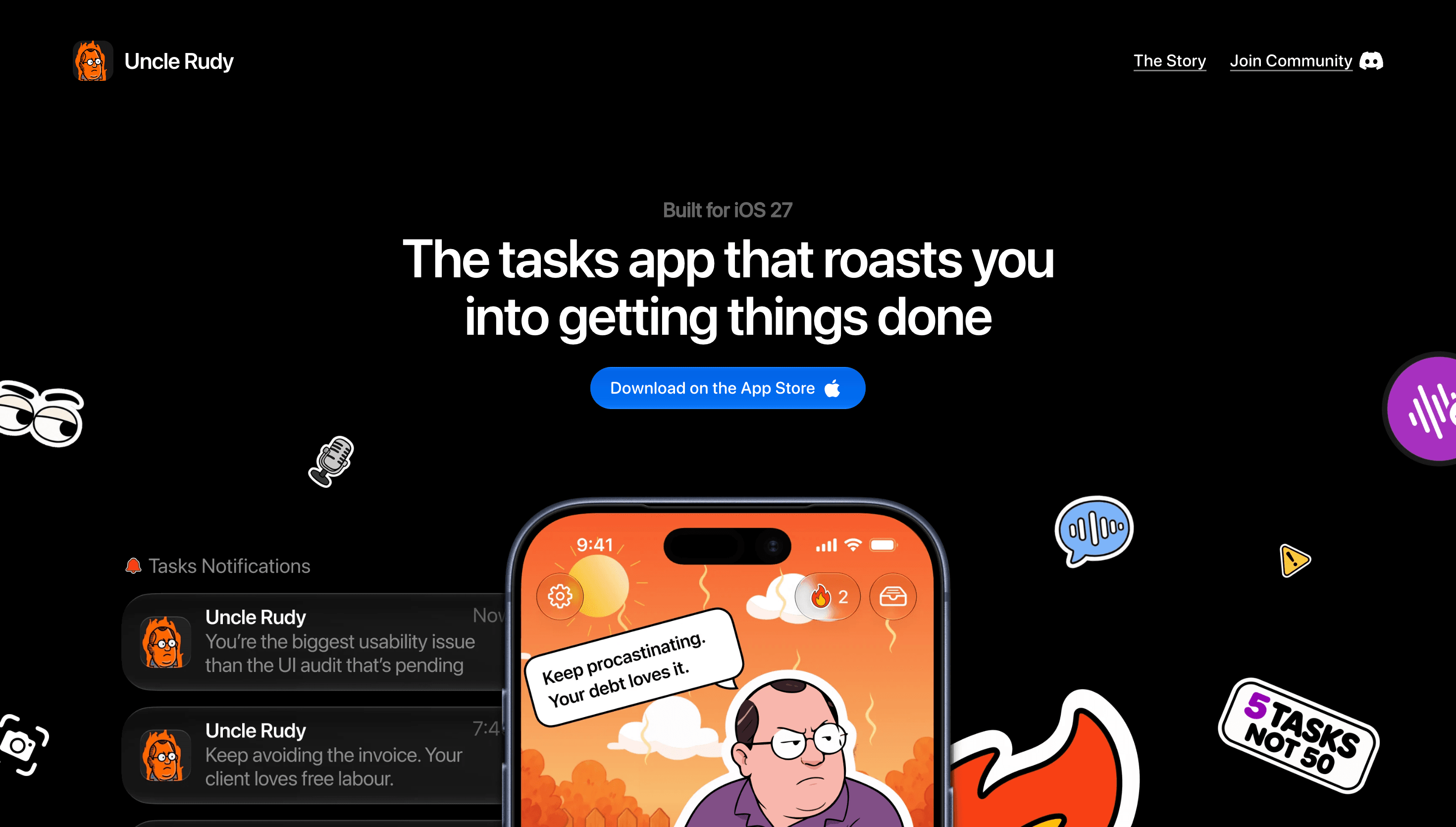 Uncle Rudy — Tasks, Productivity website design