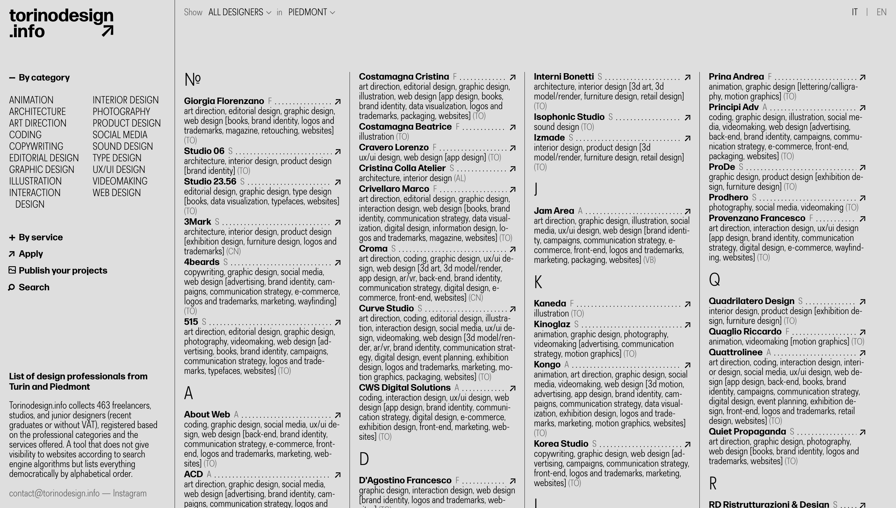 Torino Design — Designer, Studio website design