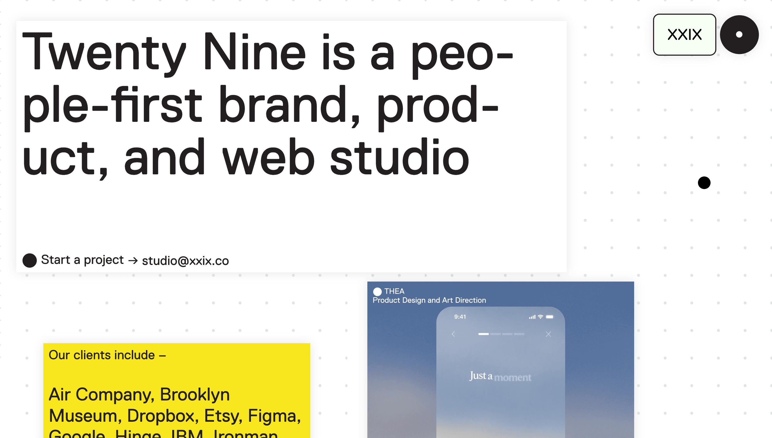 XXIX — Agency, Studio website design
