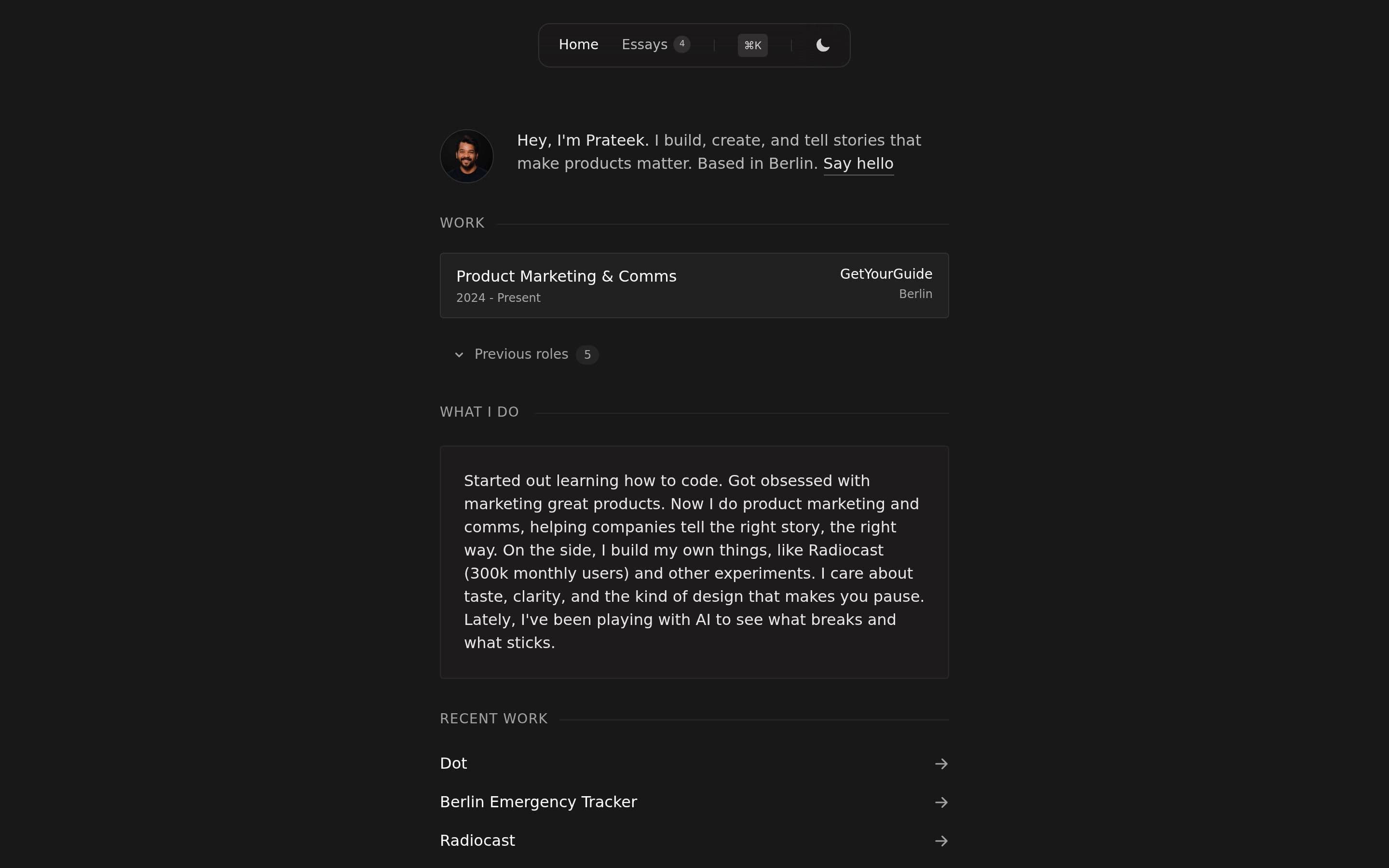 Prateek Keshari — Personal, Portfolio website design