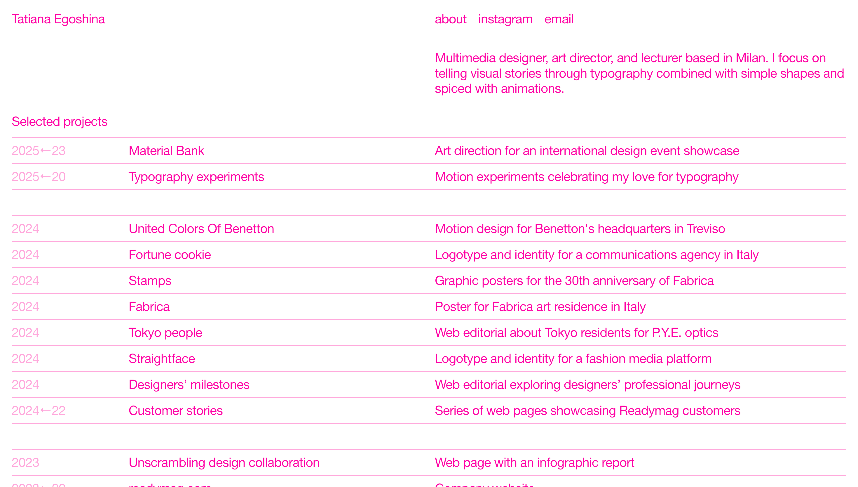 Tatiana Egoshina — Designer, Portfolio website design