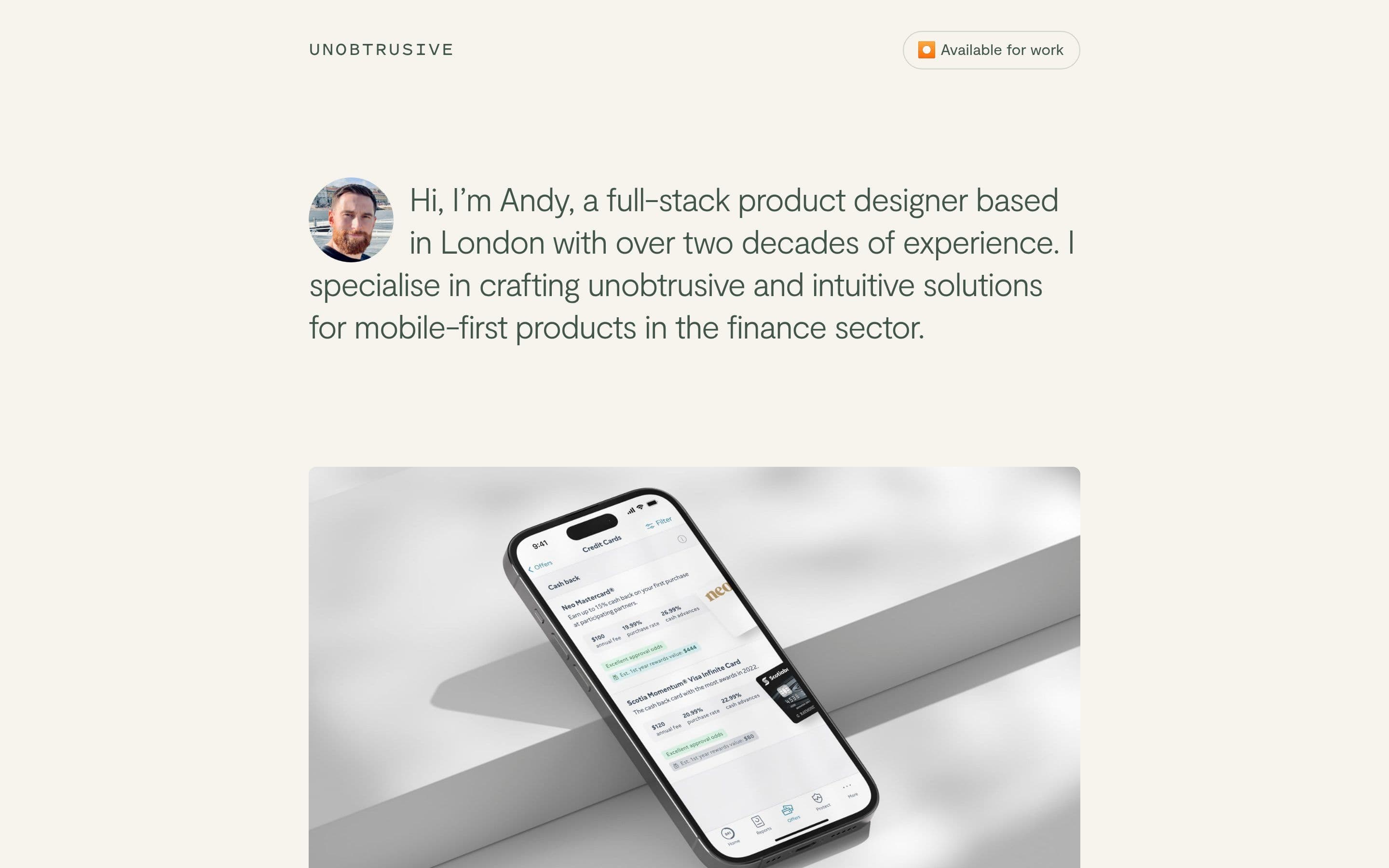 Unobtrusive — Designer, Finance website design