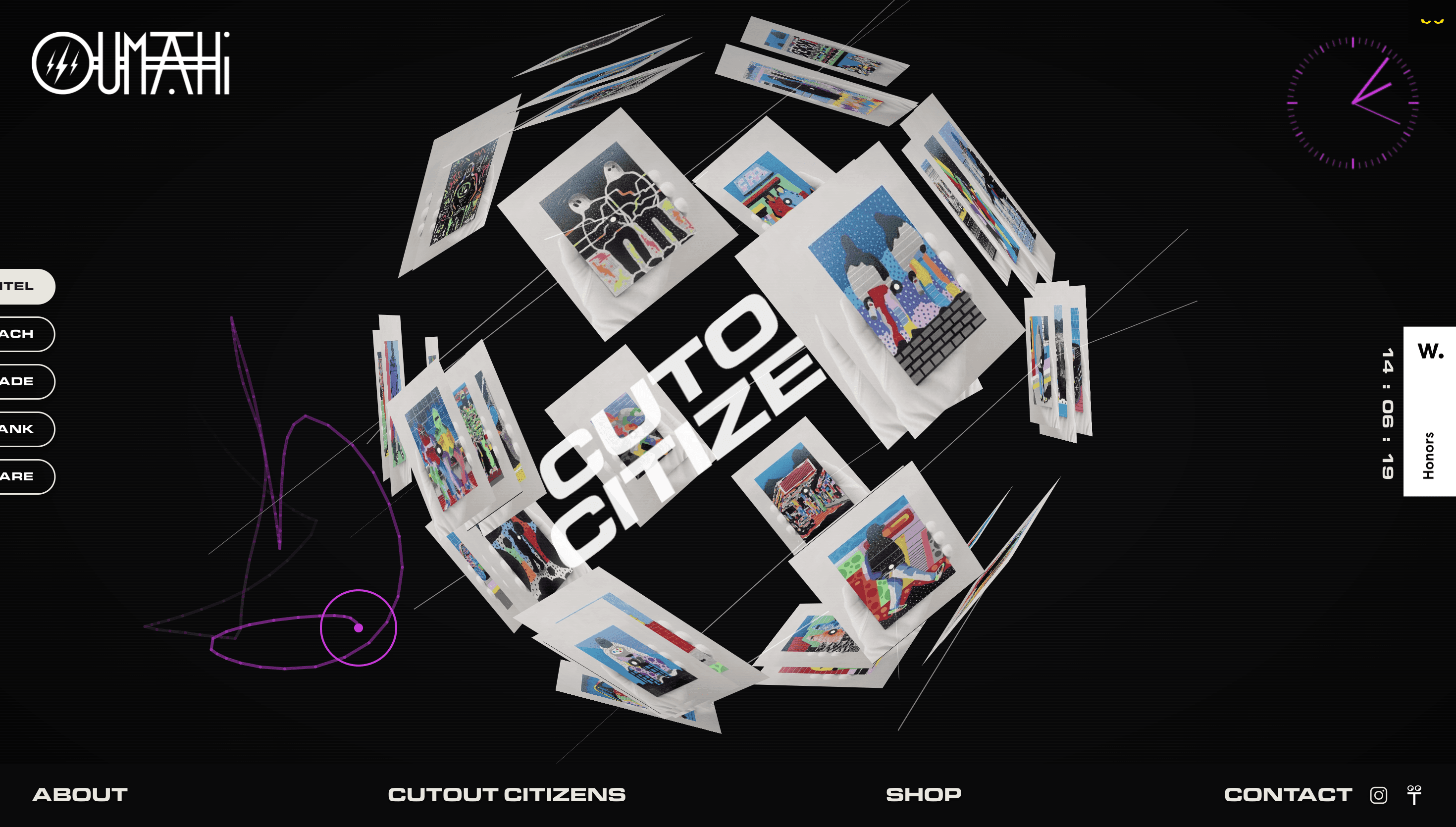 Cutout Citizens — Art, Dark website design