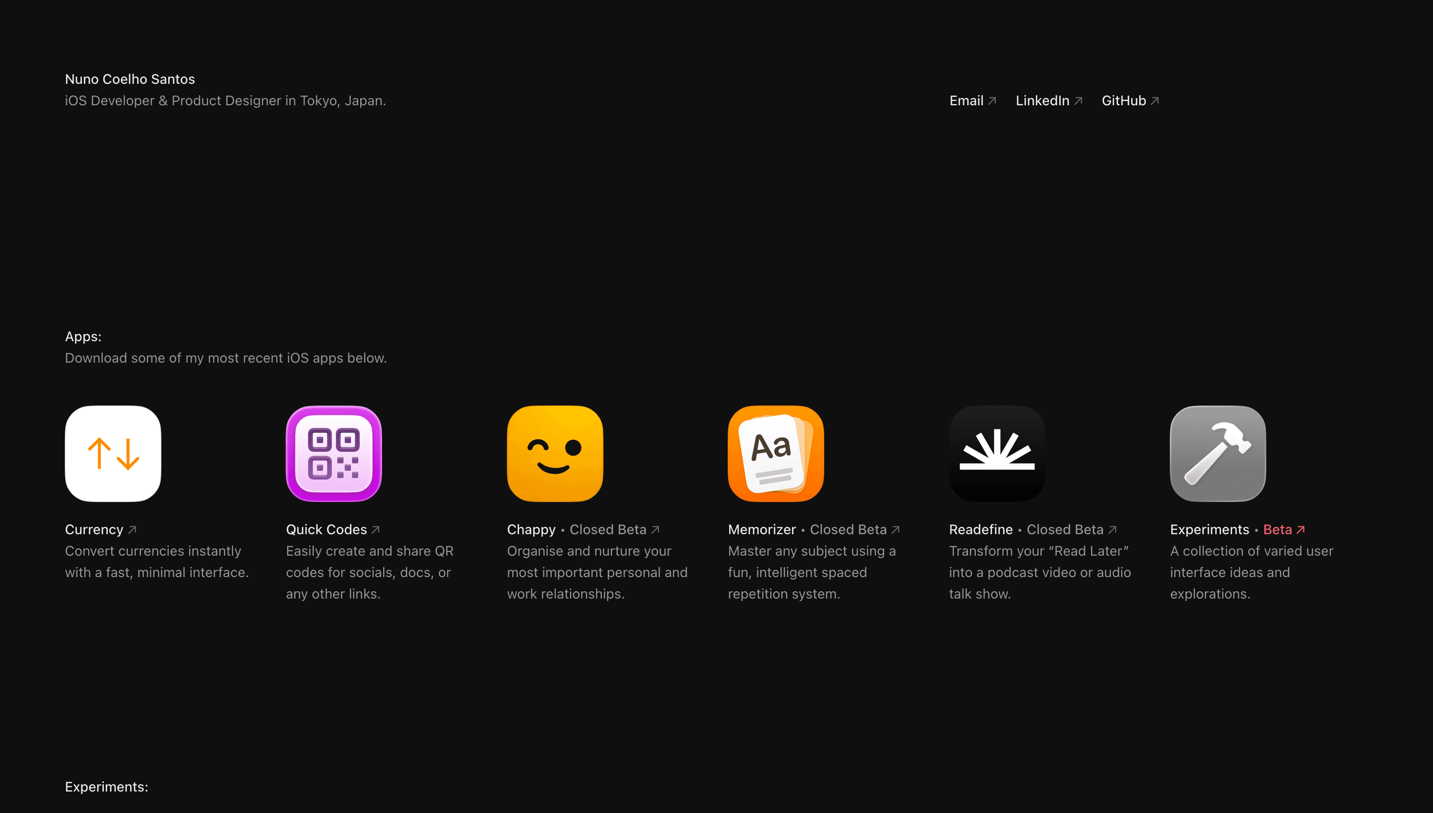 Nuno Coelho Santos — Developer, Designer website design