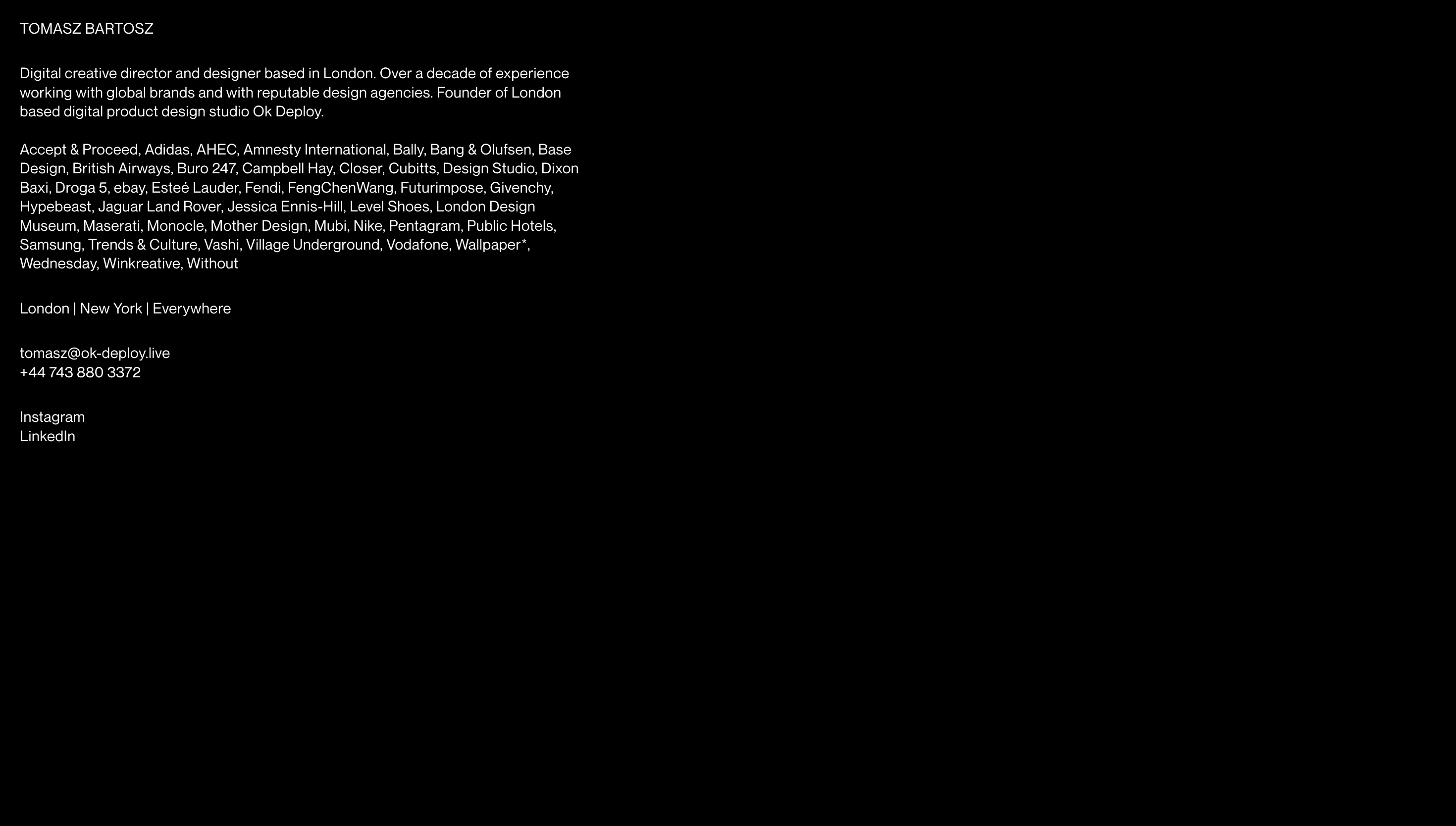 TOMASZ BARTOSZ — Designer, Agency website design