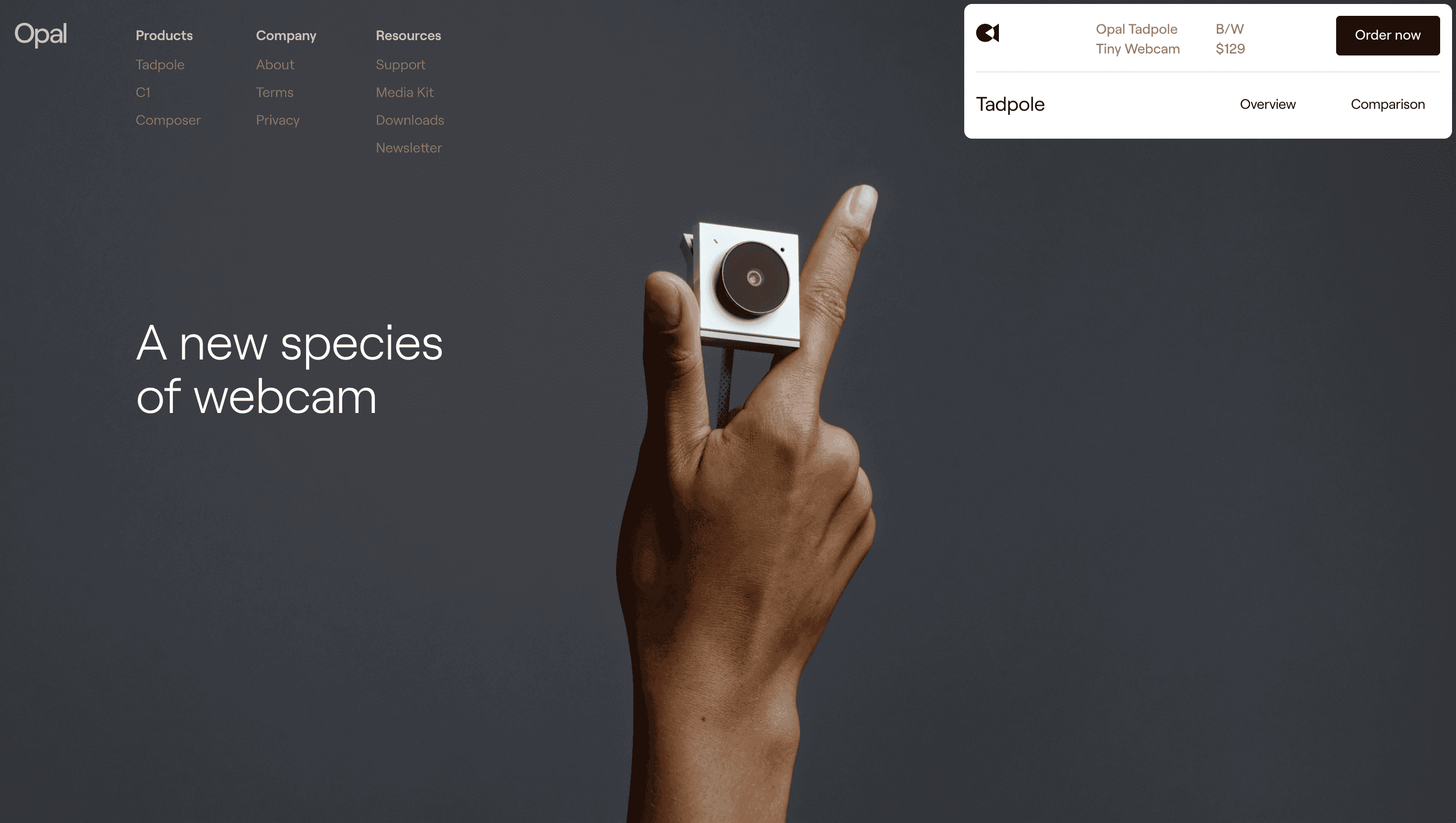 Opal Tadpole — Product, Launch website design