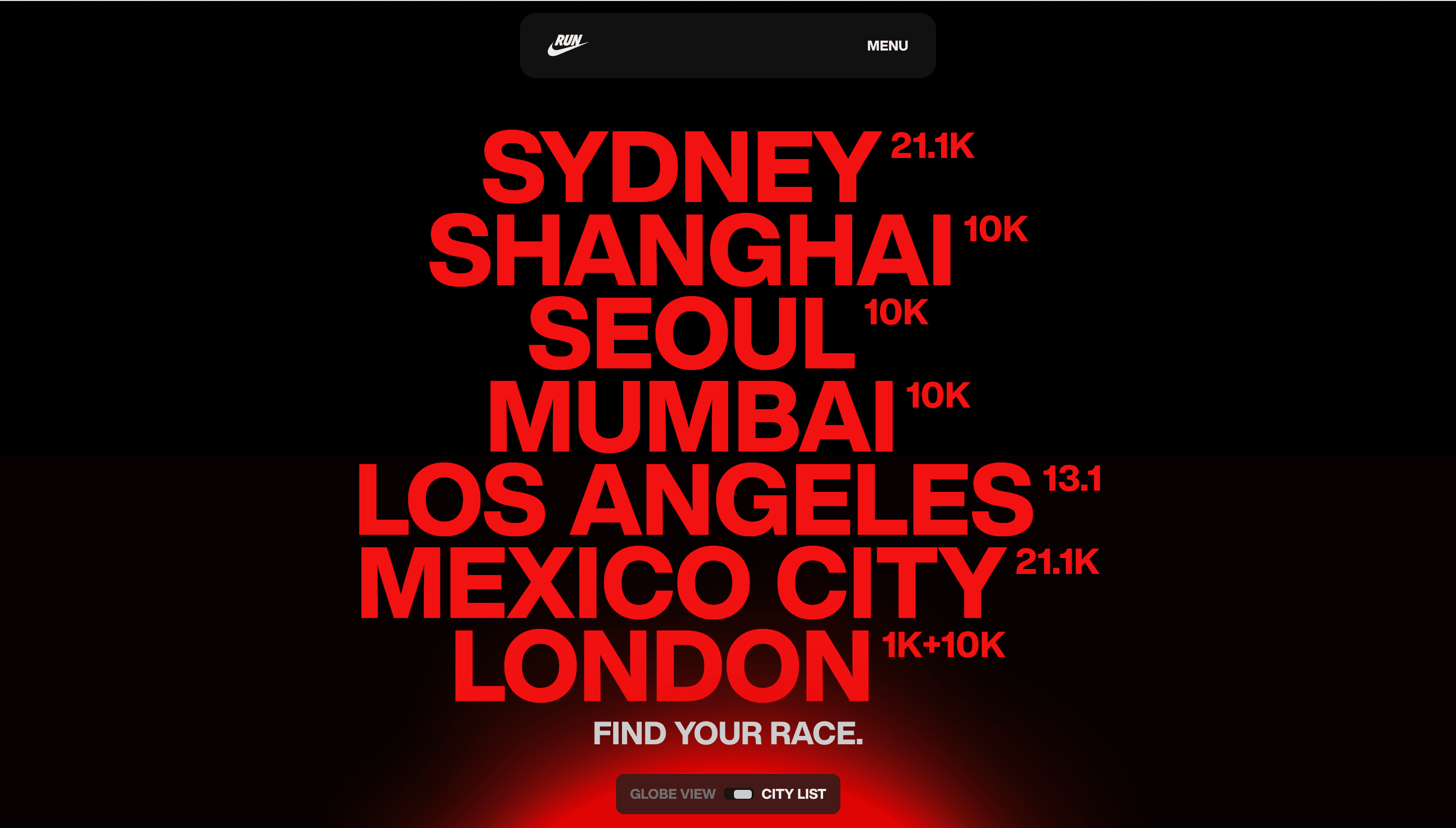 Nike After Dark Tour — Landing Page, Launch website design