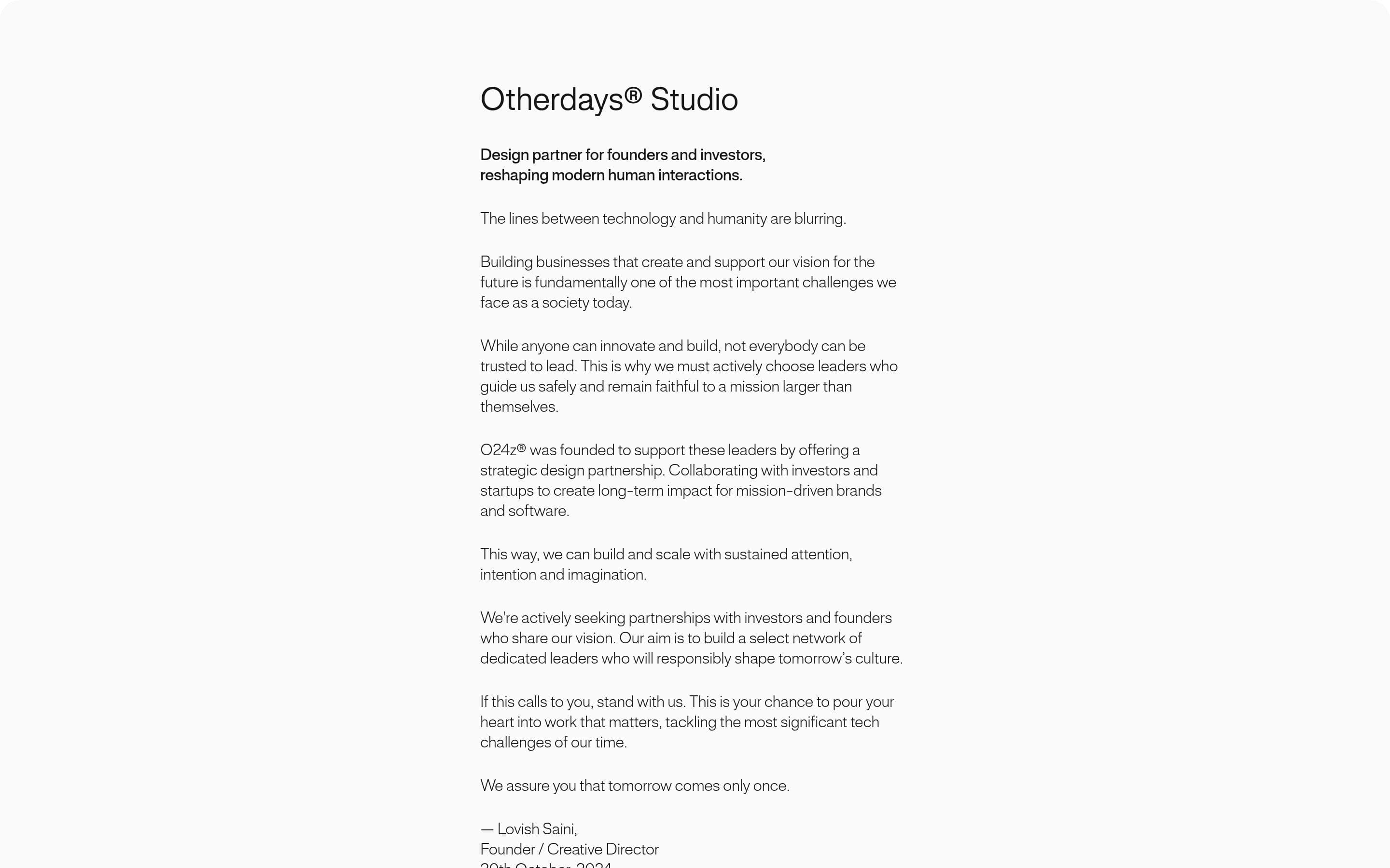 Otherdays — Agency, Studio website design