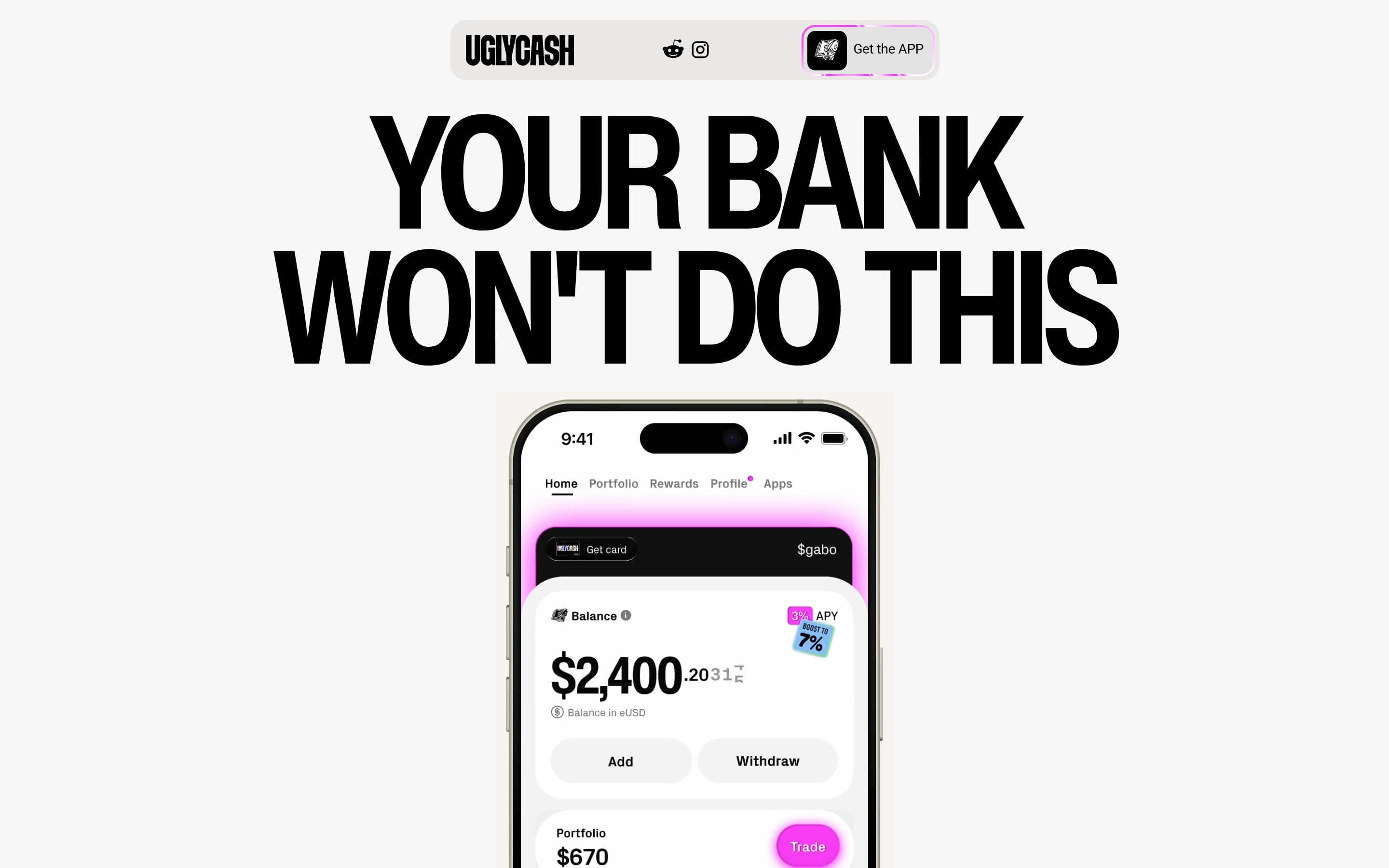 UGLYCASH — Finance, Fintech website design