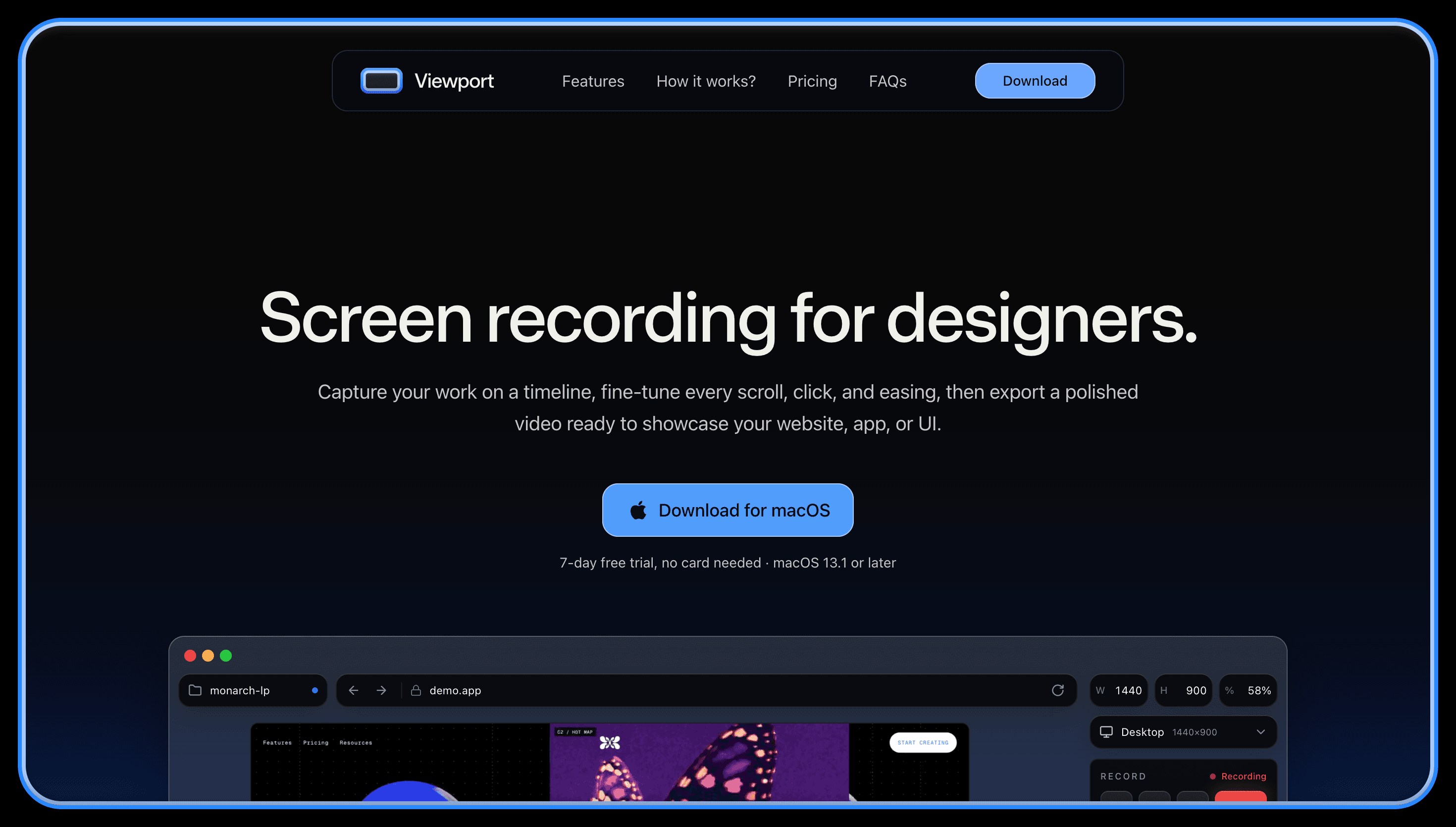 Viewport — macOS, Dark UI website design
