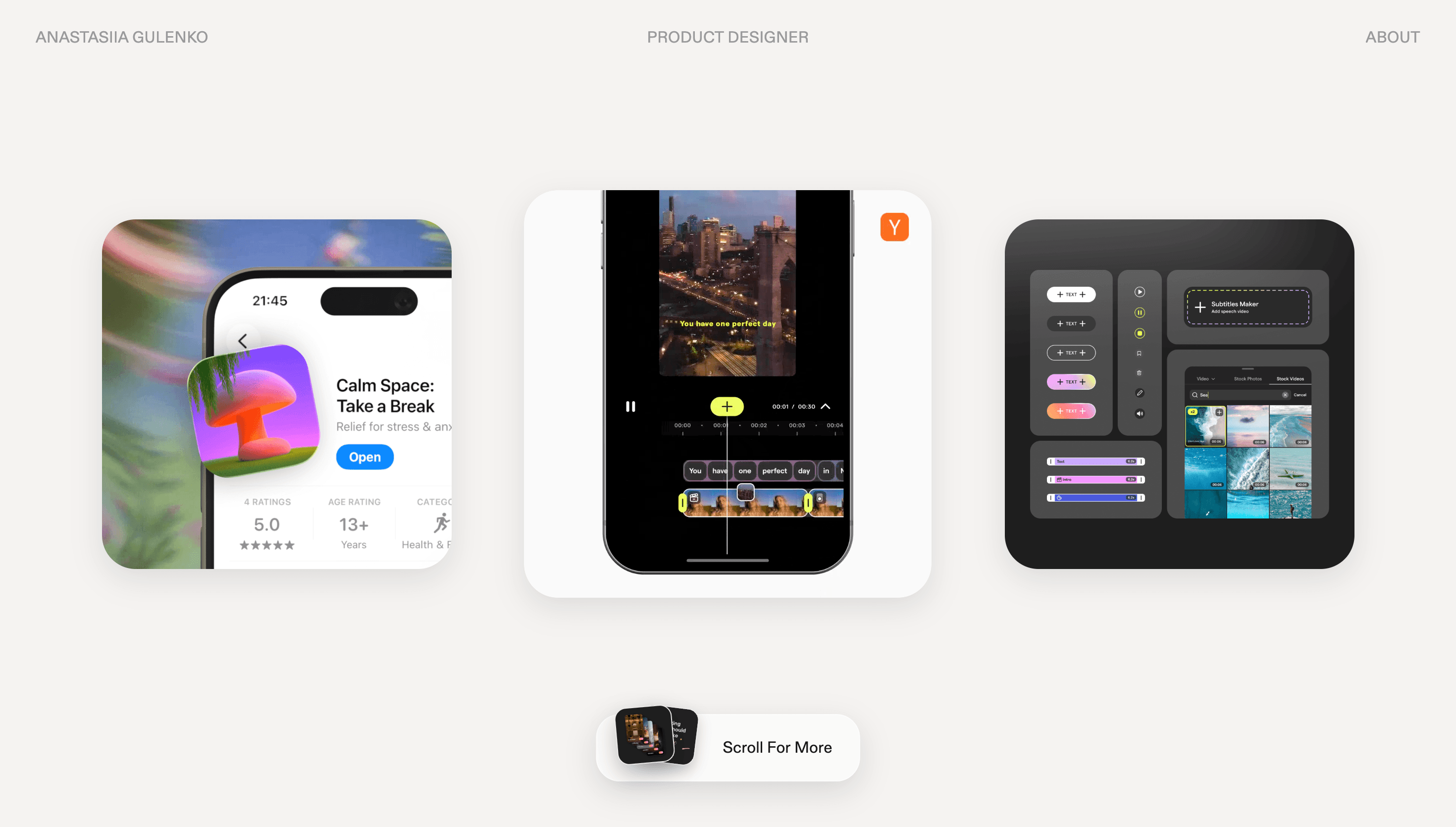 Anastasiia Gulenko — Designer, Product website design