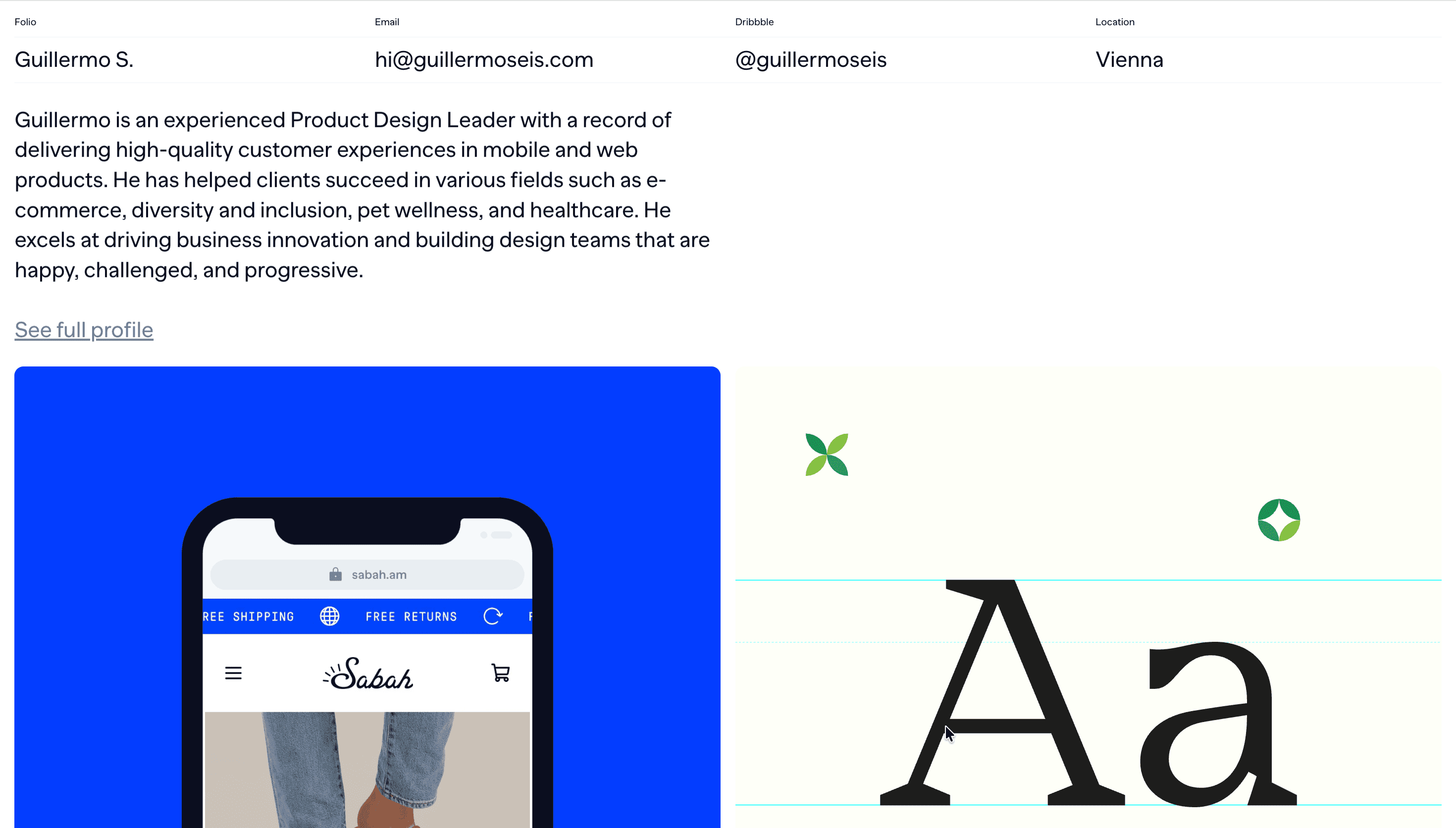 Guillermo Seis — Portfolio, Typography website design